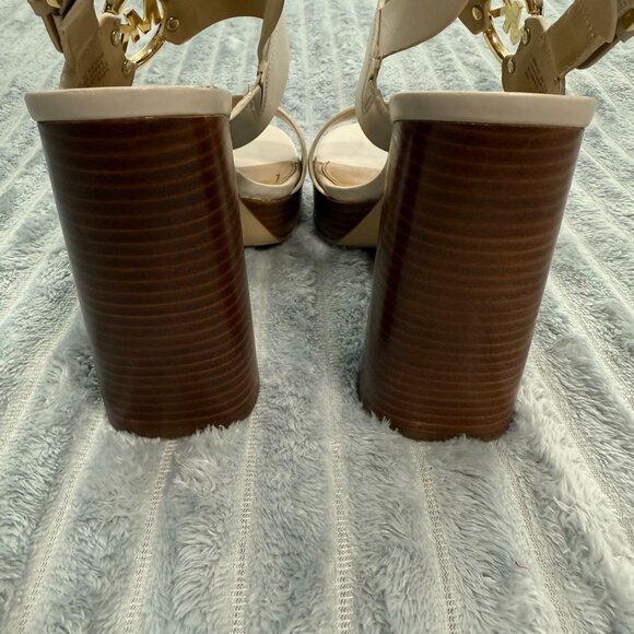 Michael Kors Shoes Womens 9 Ivory Leather Retro Platform Sandal Adjustable SG21L - Picture 7 of 10